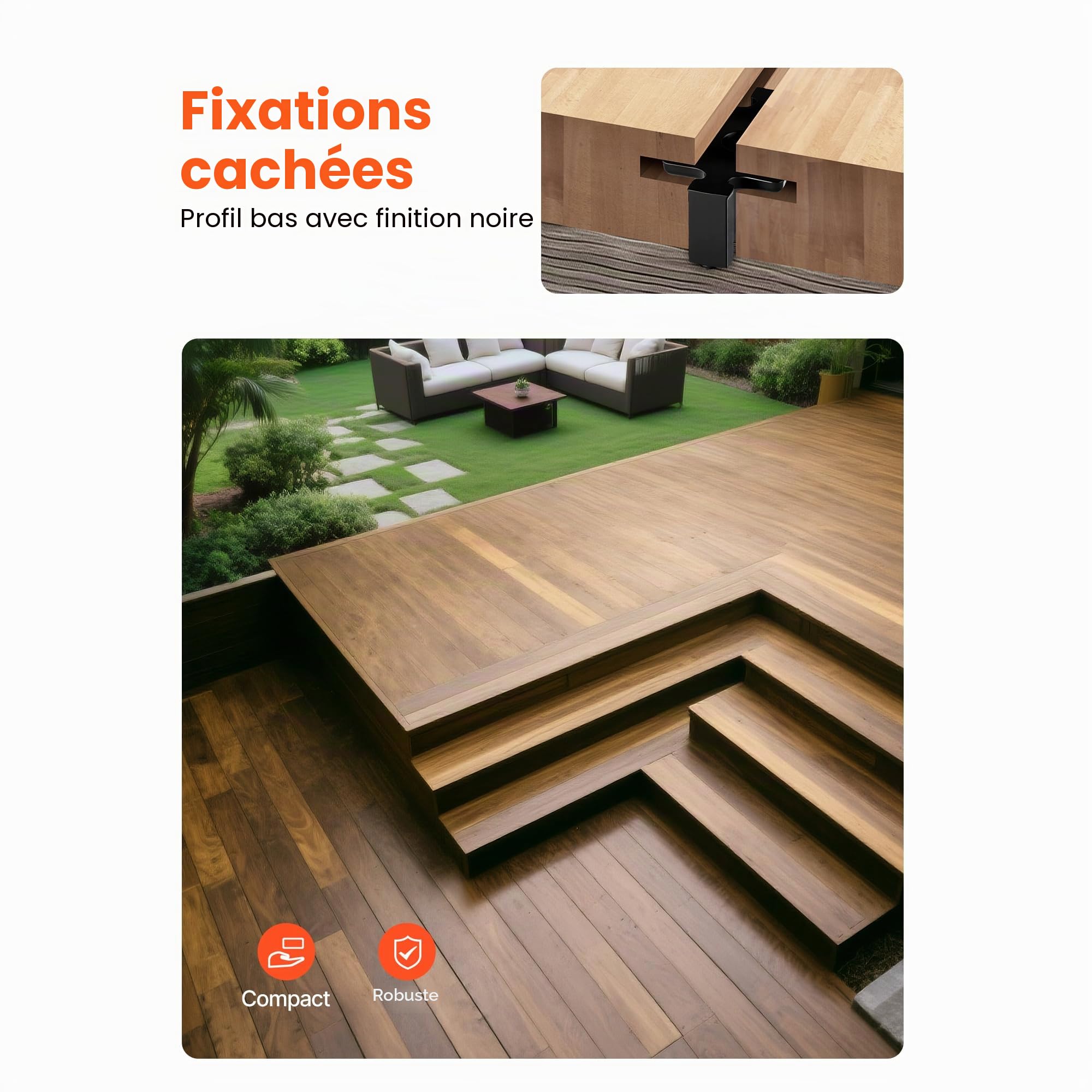 VEVOR Fixation Invisible pour Lame de Terrasse Composite, 500 PCS, Clips T Fixation Cachée en Plastique PP avec Vis Métalliques, Compatible avec Lames de Terrasse d'Écart 6,5 mm et de Hauteur 10 mm
