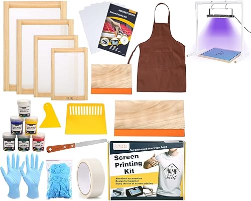 Caydo Luz de exposición de impresión de pantalla LED UV de 20 W y kit de impresión de pantalla de 38 piezas que incluye tinta de tela, marco de