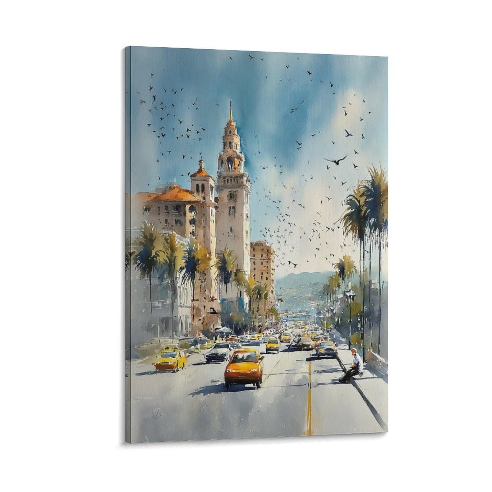 LCYNNH San Diego Watercolor Print La Jolla Retro 20x30inch(50x75cm) Vintage Travel Poster Watercolor Canvas Art