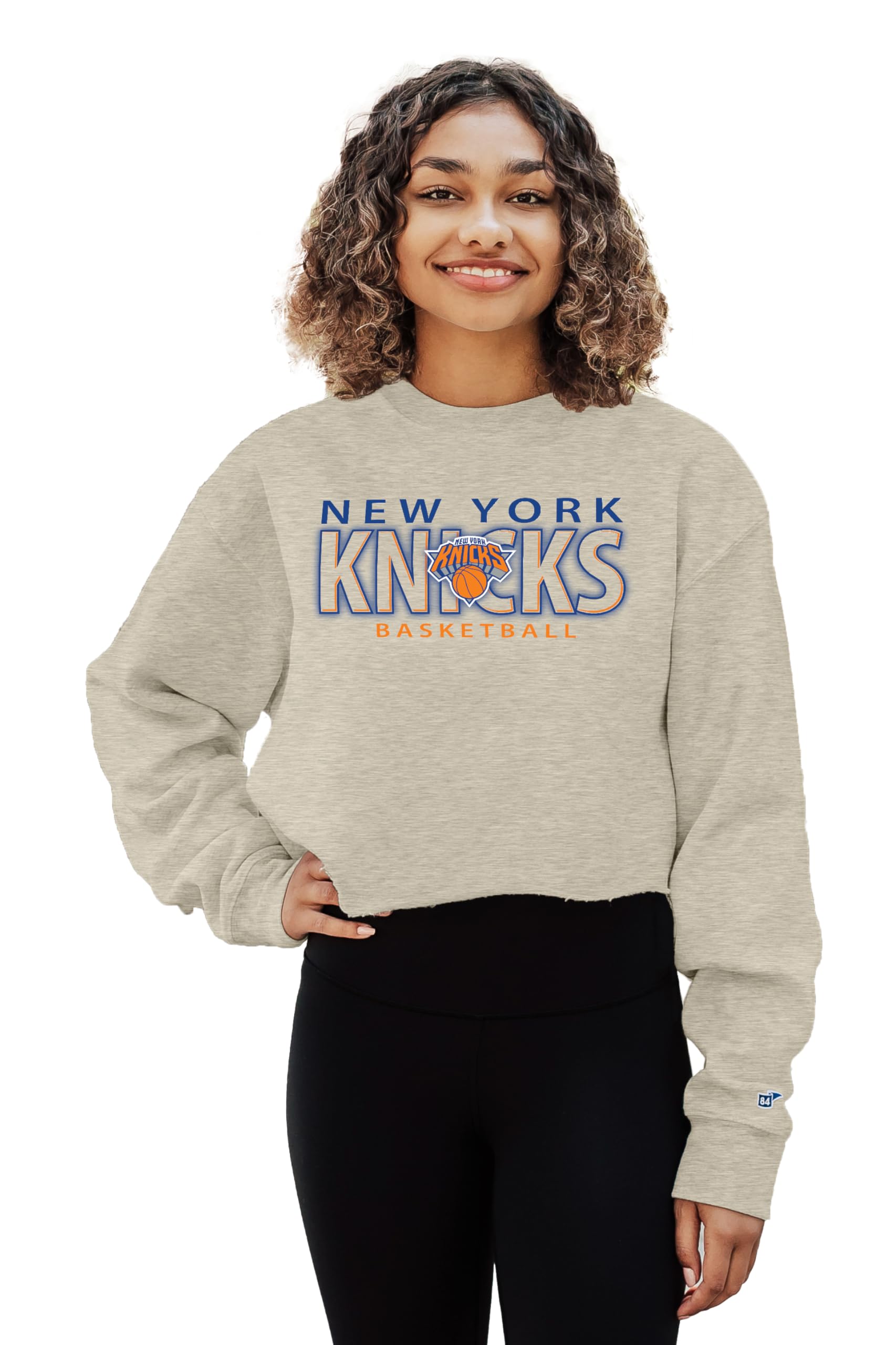 Blue 84 Women's Standard NBA Officially Licensed Cropped Crewneck Sweatshirt Oatmeal