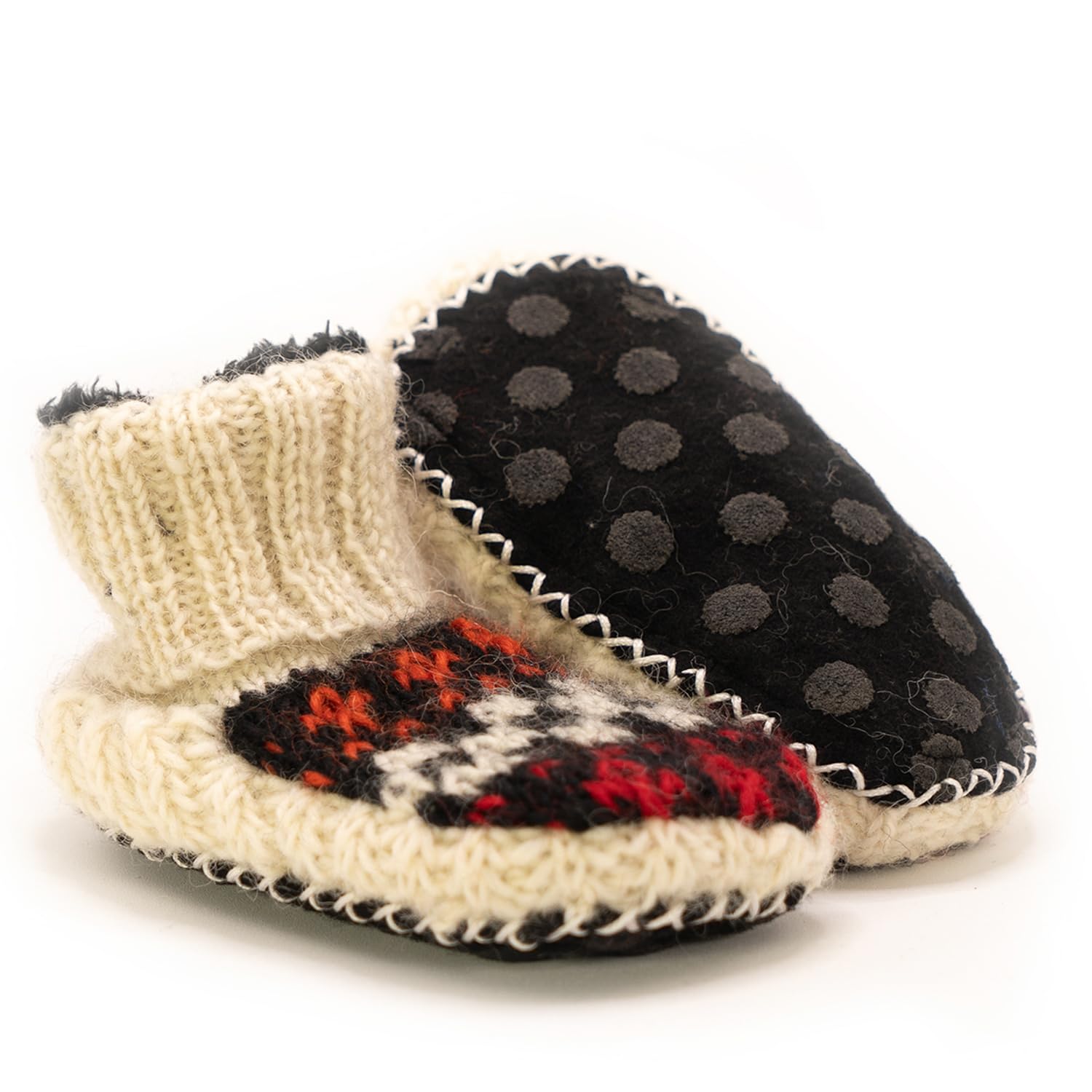 Tibetan Socks Hand Knit Wool Baby Slippers Lined in Fleece With Non Slip Soles For Boys and Girls Red 18-24 Months