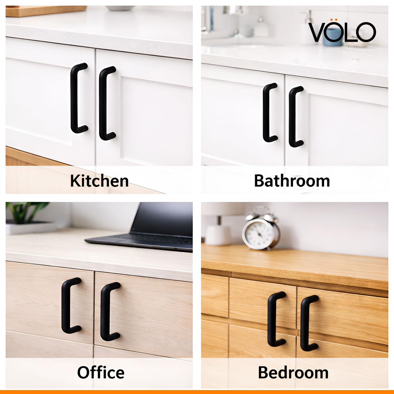 VOLO Door Pull Push Handle | Premium Rust Resistant Finish | 100% Made in India | Strong Grip and Durable Build, Wardrobe, Cabinet, Main Door Handle | (Matte Black, 160MM (8 Inch), 1 Piece) 2