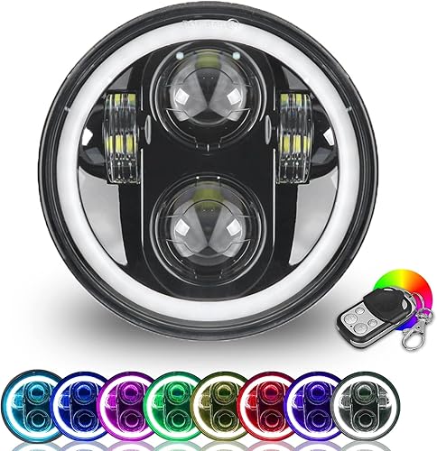 ROCCS Faro delantero LED blanco de 5.75, faro delantero impermeable para motocicleta 5-34 con halo DRL ojos de ángel multicolor compatible con