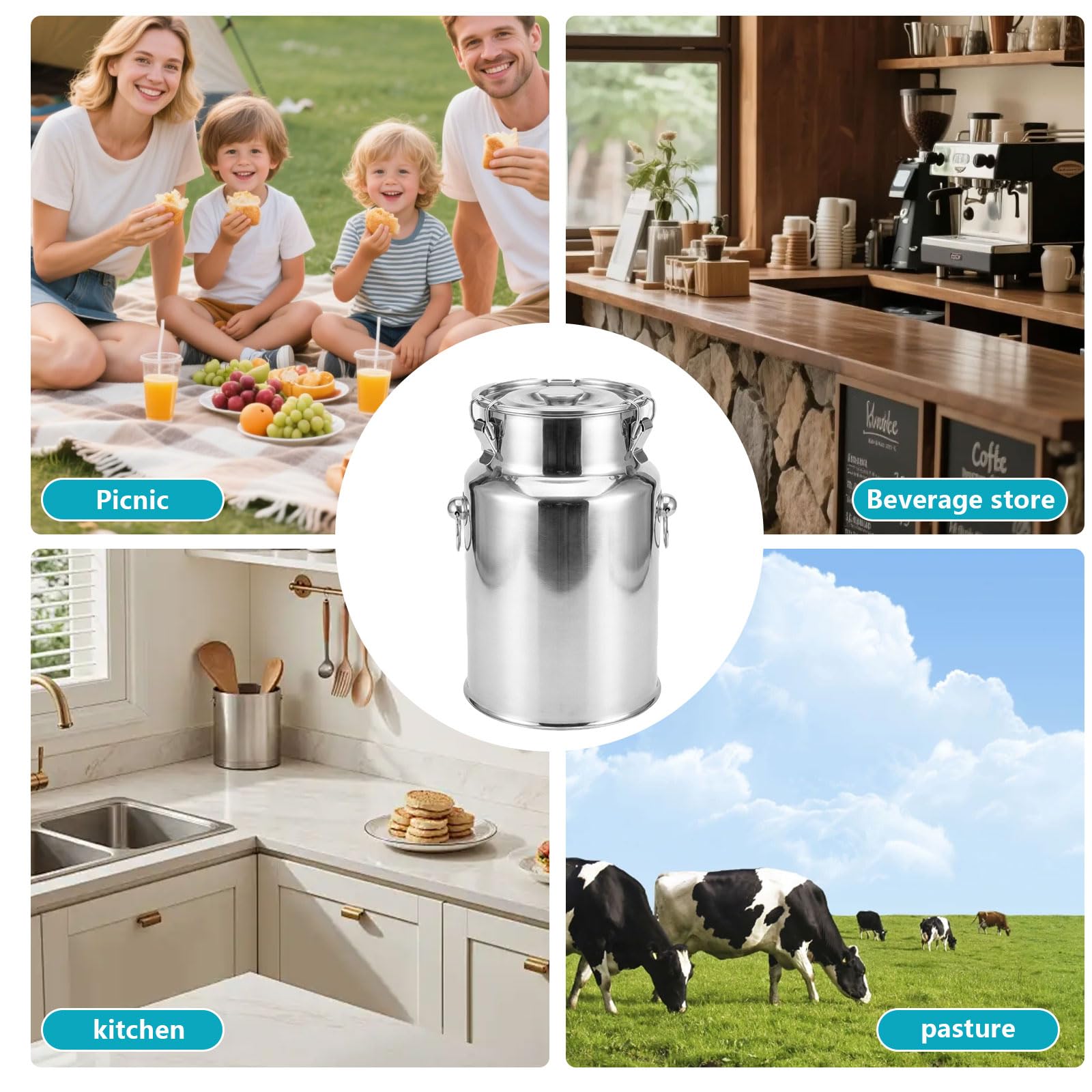 Milchkrug Aus Edelstahl, Milcheimer Mit Dicht Schließendem Deckel Luftdichter Behälter Milchkanne Vorratsbehälter Für Öl Für Reis, Milch, Getreide Und Kaffeebohnen,7L