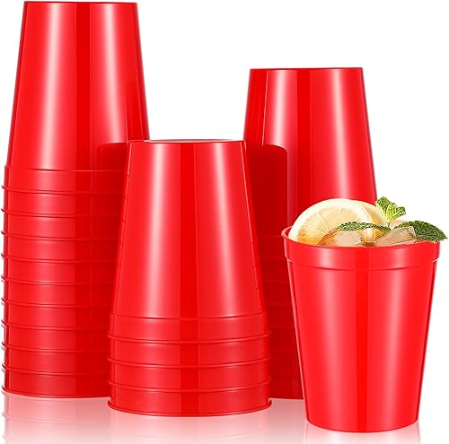 Mifoci 24 vasos de plástico para estadios de 16 onzas en blanco, reutilizables, apilables, para niños, fiestas de cumpleaños, bodas, eventos,