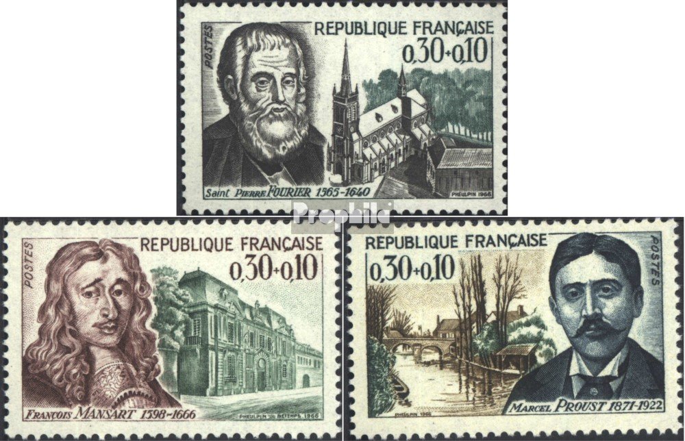 Prophila Collection Briefmarken Frankreich 1966 – Berühmte Männer, 3 Marken Postfrisch ** MNH