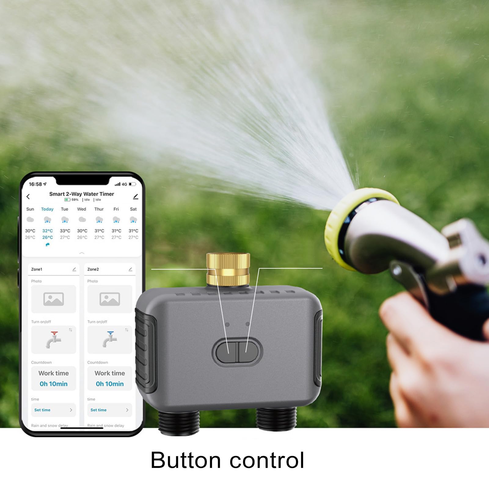 Jeffergarden Timer per Irrigazione, Timer per Irrigazione a 2 Zone in Ottone con Blocco Bambini Impermeabile IP55 e Ritardo Pioggia, Programmabile per Tubo da Giardino per del Prato e del Giardino