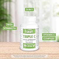 Vista 2 de Supersmart Triple C (alta resistencia), complejo 3 en 1, suplemento de vitamina C, mejorado con flavonoides, sin OMG y sin gluten, 90 cápsulas