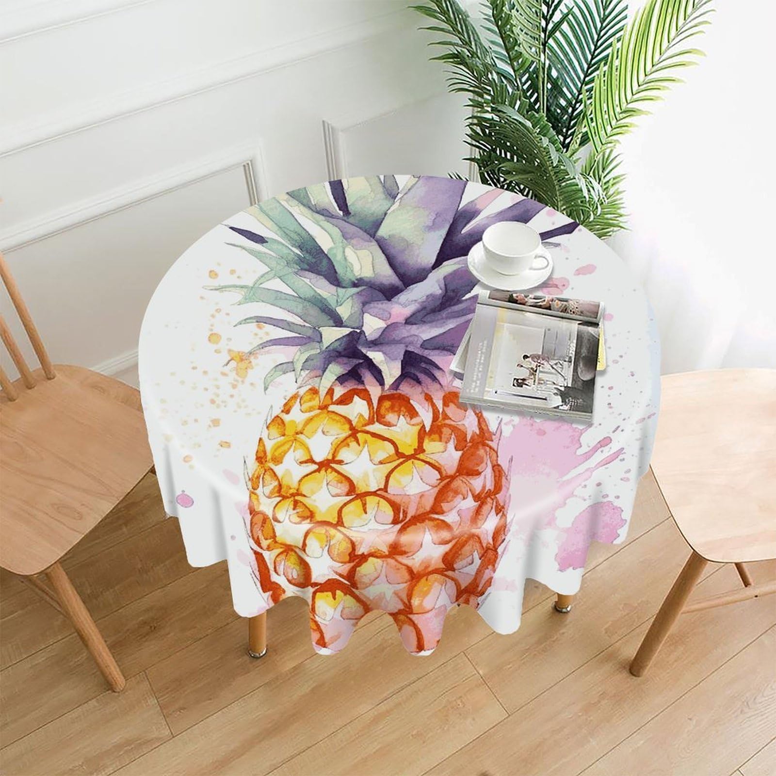 FekiLoot Pineapple Round Tablecloth Cover 60 Inch Wrinkle Free Washable Polyester Fabric Table Cover Decorative Round Table Cloth for Home Dining Kitchen Party Farmhouse