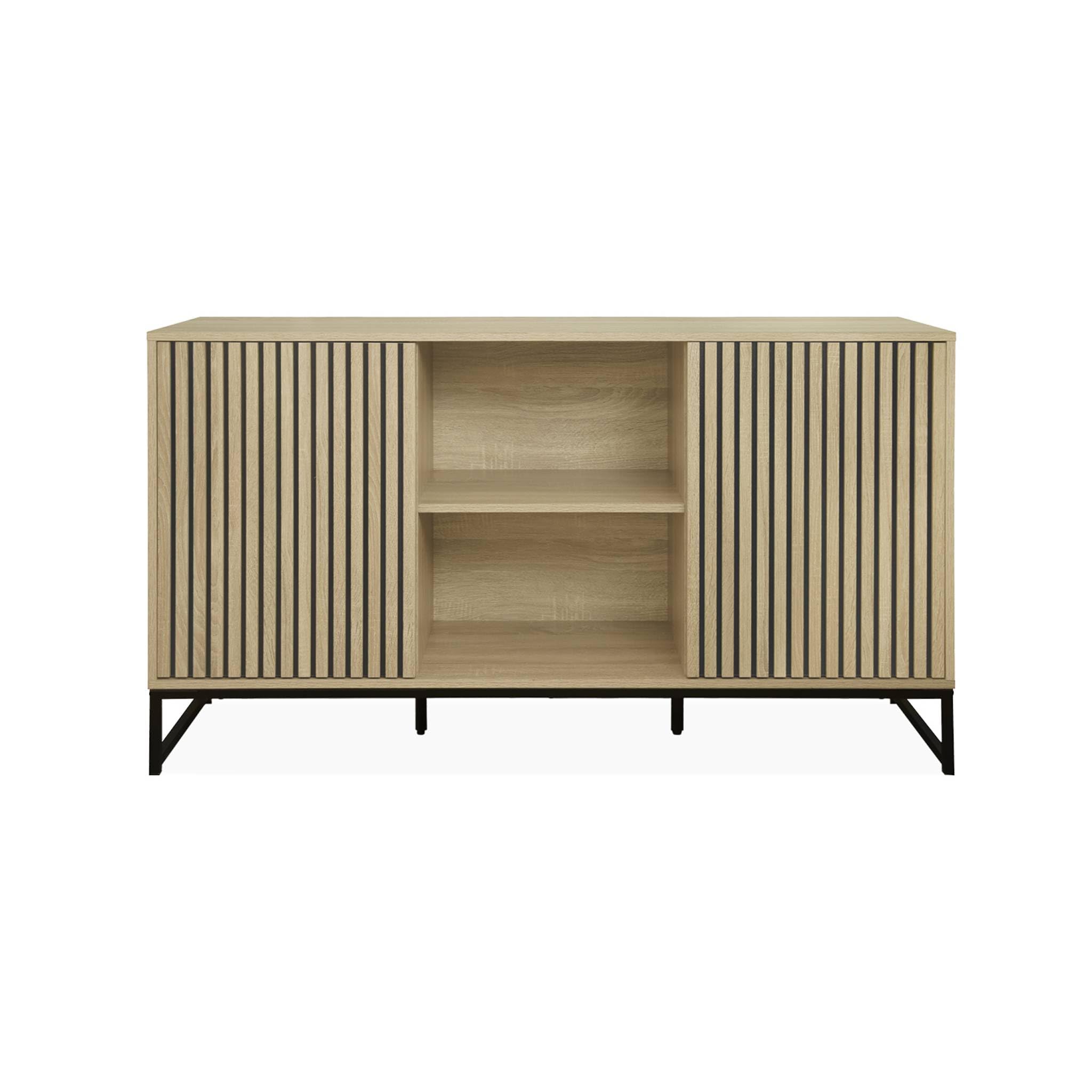Credenza design legno scuro noce e metallo nero 3 ante L160 cm SKYE