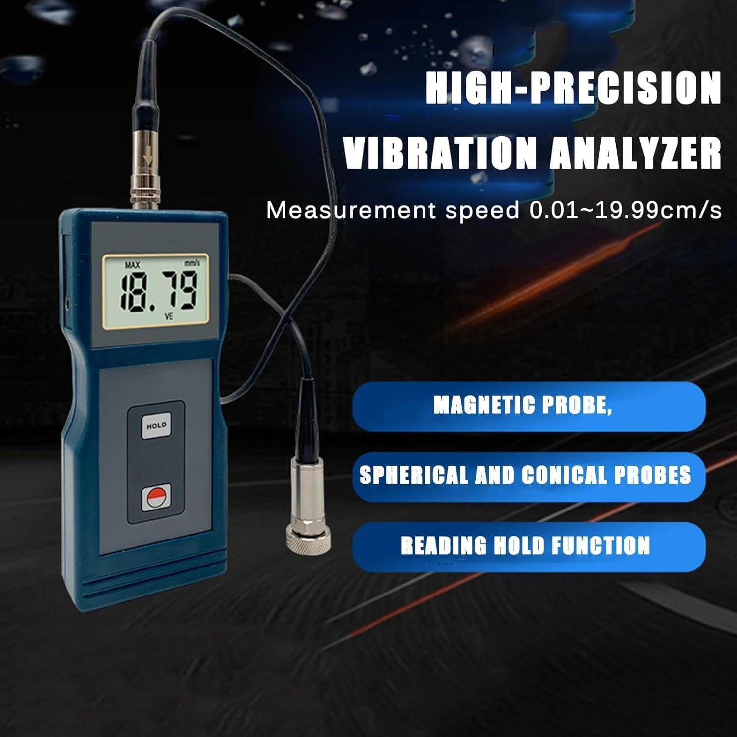 Vibrometro portatile, 0,01-199,9 Mm/s, precisione ± 5%, analizzatore di vibrazioni con sensore piezoelettrico per motori, motori HVAC e ventilatori