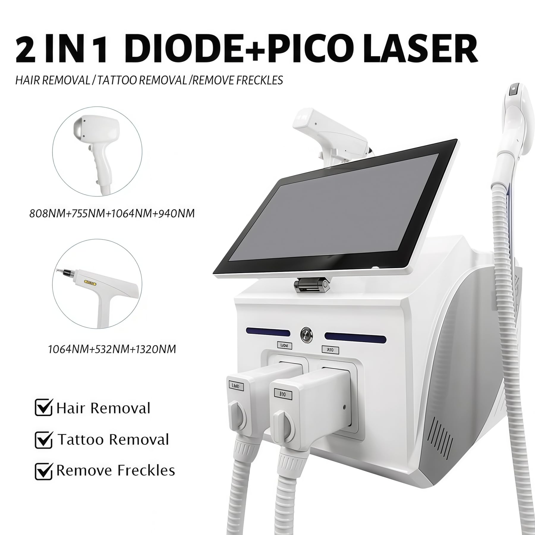 Laser diodo 2 in 1 808nm + macchina laser picosecondi per depilazione professionale, 4 lunghezza d'onda 755nm 808nm 940nm 1064nm, bellezza della pelle, rimozione del tatuaggio/pigmento