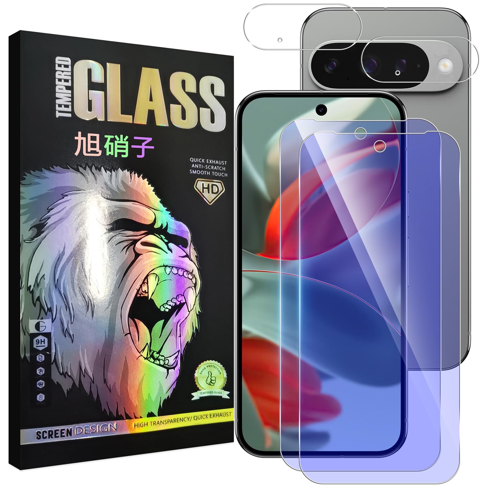 対応 Google Pixel 10 ガラスフイルムブルーライトカット【2+2枚セット-国産AGC旭硝子素材 】 pixel10 フイルム(2枚入り)+ レンズフィルム (2枚入り) ピクセル10 液晶 保護フィルム 強化ガラス ブルーライト レンズ保護フィルム 目の疲れ軽減 【 日本AGC旭硝子素材採用 硬度9H 耐衝撃 飛散防止 超薄 厚さ0.26mm 気泡ゼロ 3D Touch対応 高感度 撥油性 指紋防止 超耐久 ラウンドエッジ加工 】 TZ-PI10LG4