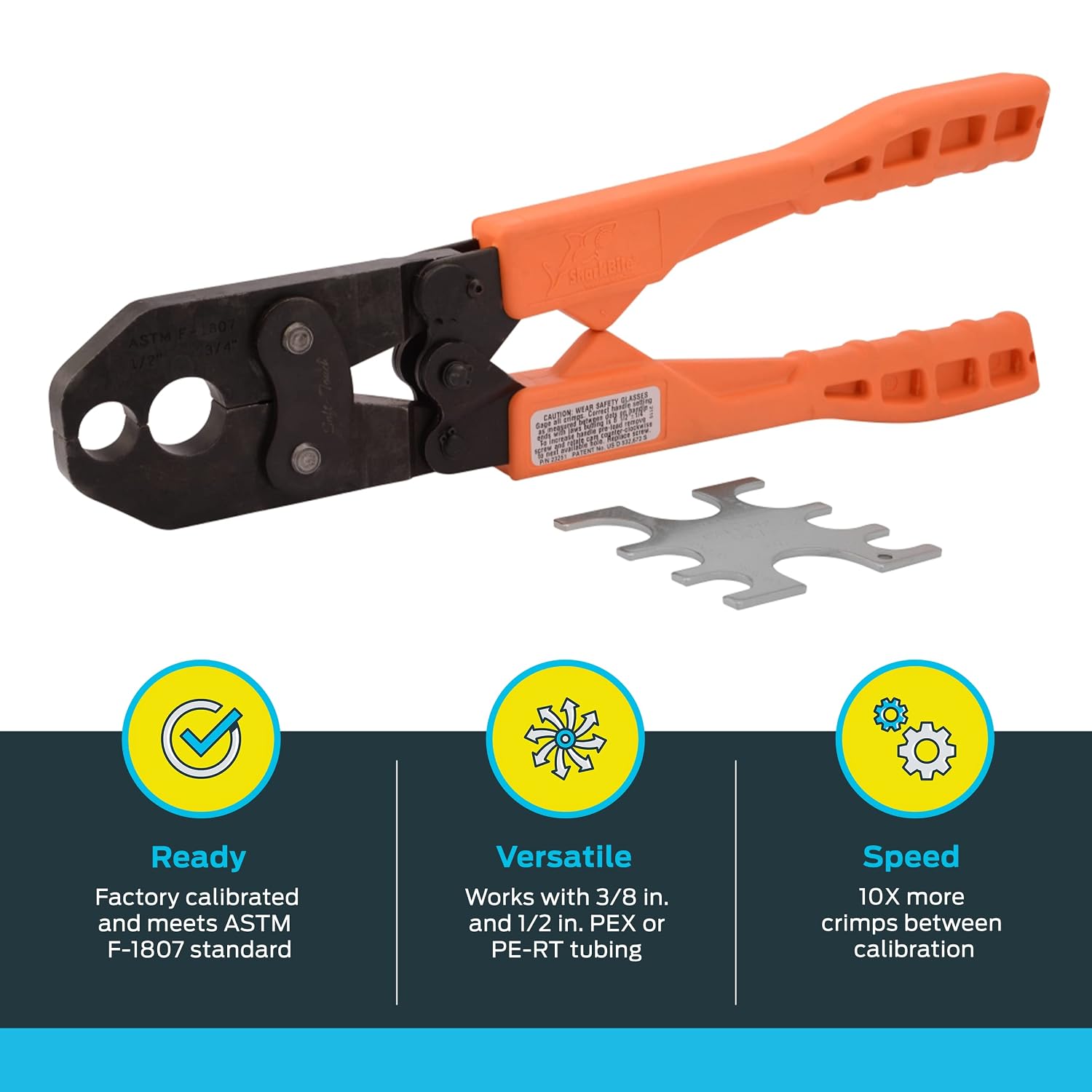 SharkBite 1/2 Inch to 3/4 Inch PEX Crimp Tool, Dual Head with Orange Handles, 23251