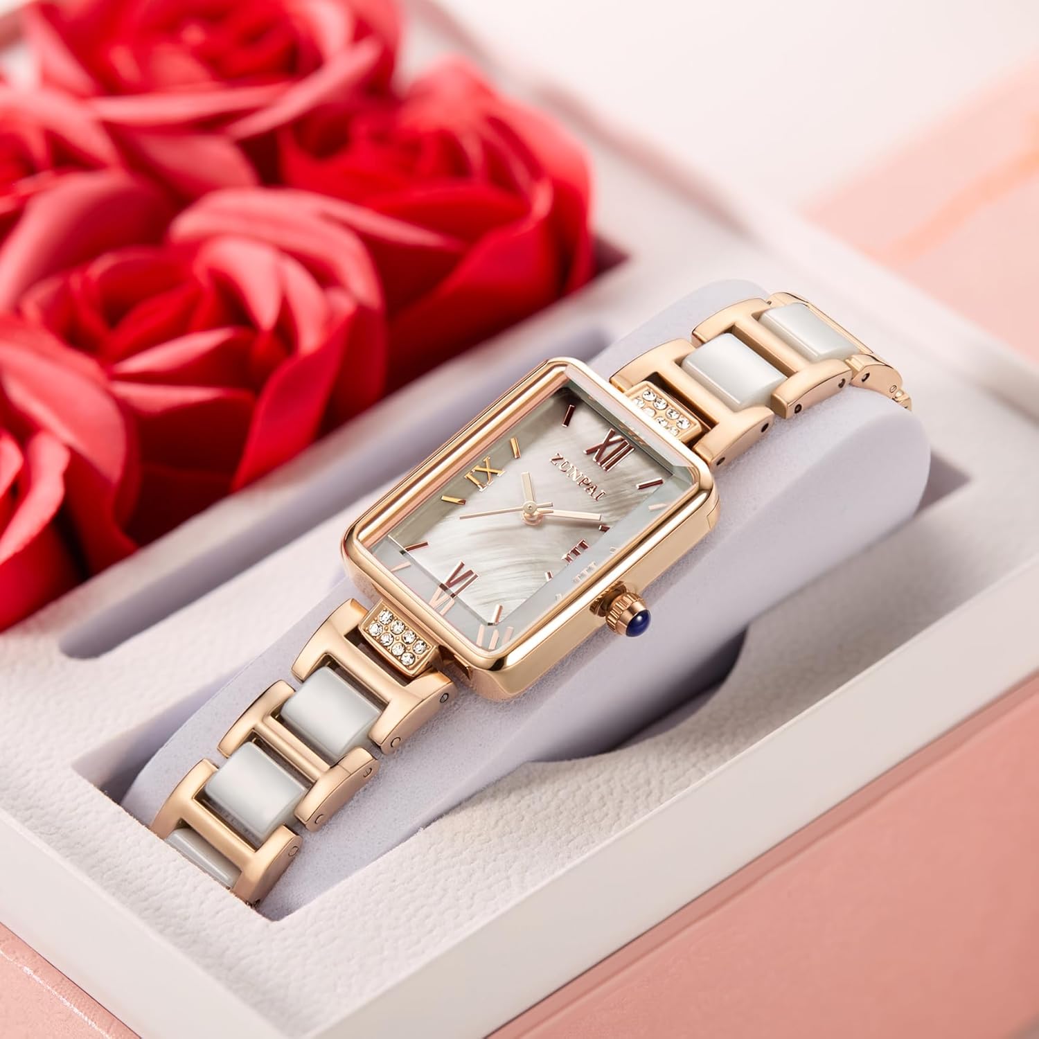 senstone Women's Watch Rectangle Shell Dial Marble Stainless Steel Strap Ladies Fashion Wristwatch for Women Quartz Analog Watches - Image 2