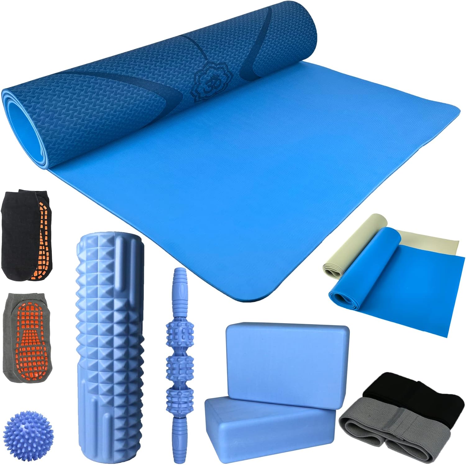 Yoga Starter Kit 12 in 1, Yoga Mat with Carrying Bag, Foam Roller, Muscle Roller