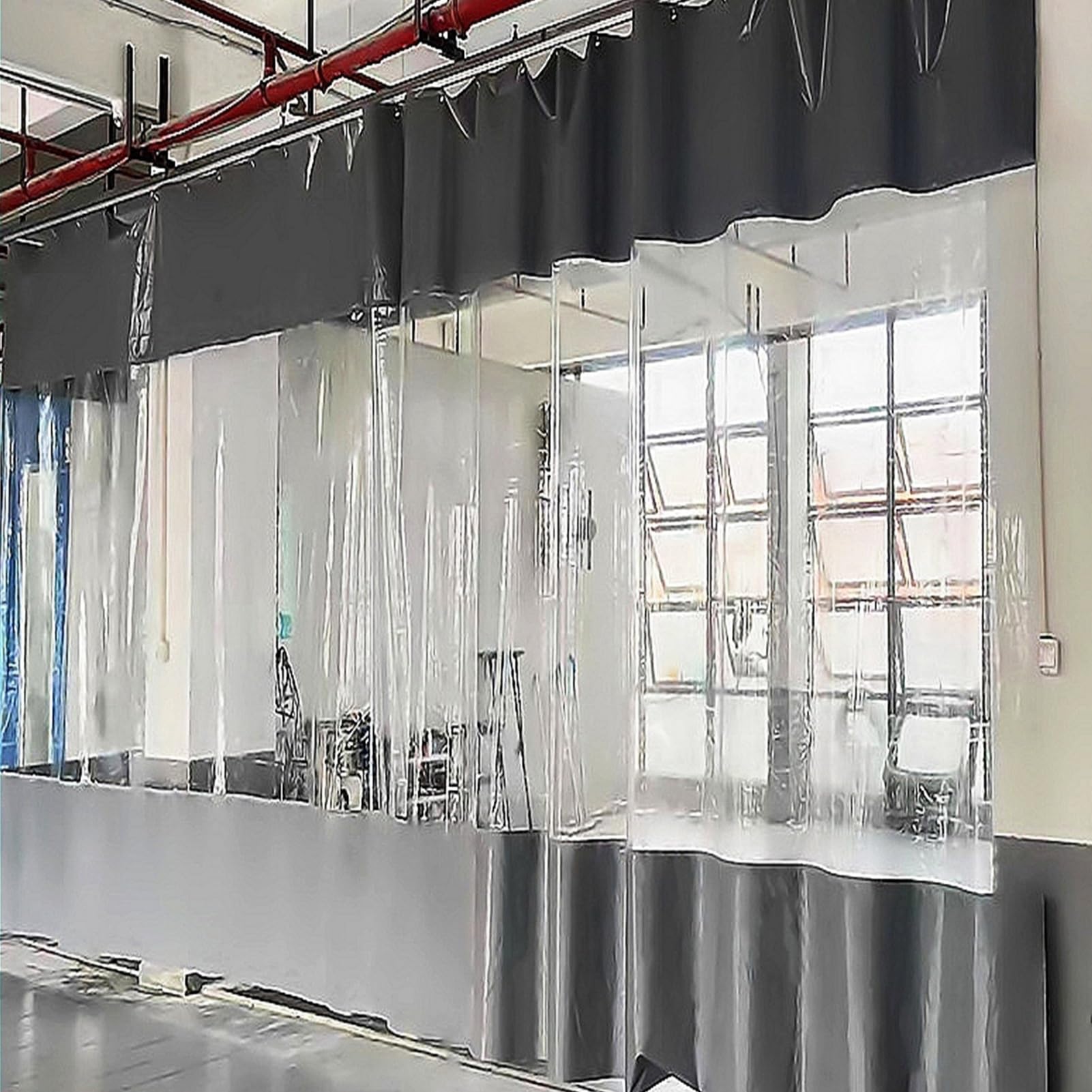Rideau industriel transparent en PVC avec kit de rail complet pour séparation de magasin