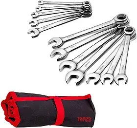 Jogo de Chave Combinada Profissional, Chaves Fixas e Estrela em Aço Cromo-Vanádio, Conjunto 8-22mm, 12 Peças, Ferramentas Automotivas e Manutenção (12 Peças)