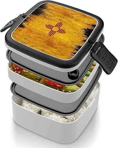 Miniatura 4 de Distressed New Mexico Flag Stackable Bento Box with Handle 2 Layer Leak-Proof Lunch Box Containers for Work Picnic