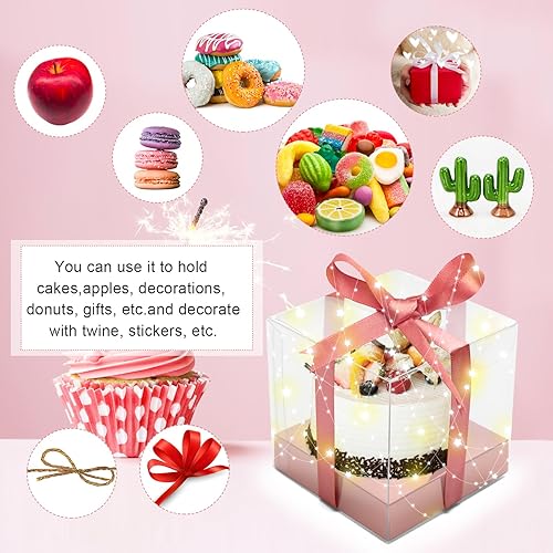 Vista 25 de Paquete de 12 cajas de plástico transparente para cupcakes, contenedores individuales dorados de 3.5 pulgadas, desechables individuales para tartas