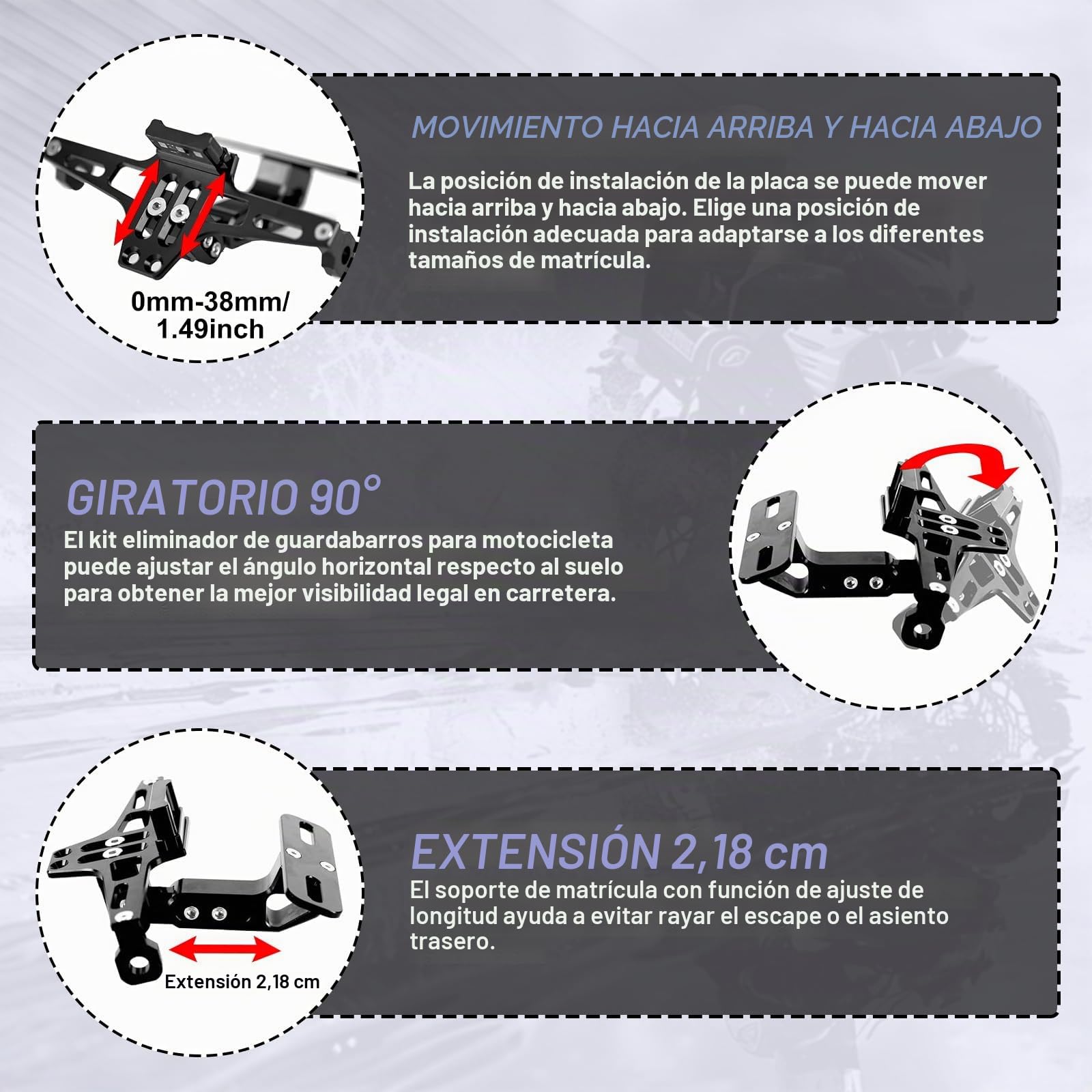 Eliminador de Guardabarros Universal con Luz LED - Soporte de Matrícula de Motocicleta de Aluminio CNC