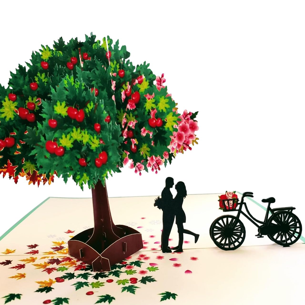 iGifts And Cards Tarjeta de felicitación desplegable en 3D con diseño de árbol de amor de las cuatro estaciones, feliz aniversario, tarjeta de compromiso para ella, divertida felicitación del día de