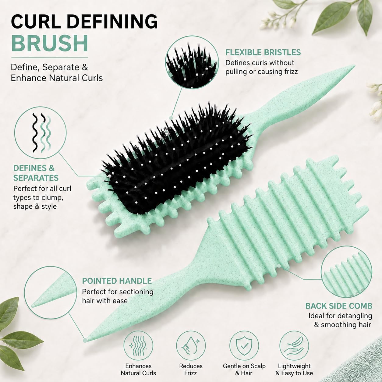 Cepillo para definir rizos, cepillo de pelo rizado para cabello rizado húmedo para dar forma y definir cuerdos para mujeres y hombres, cepillos de definición para cabello rizado (verde)
