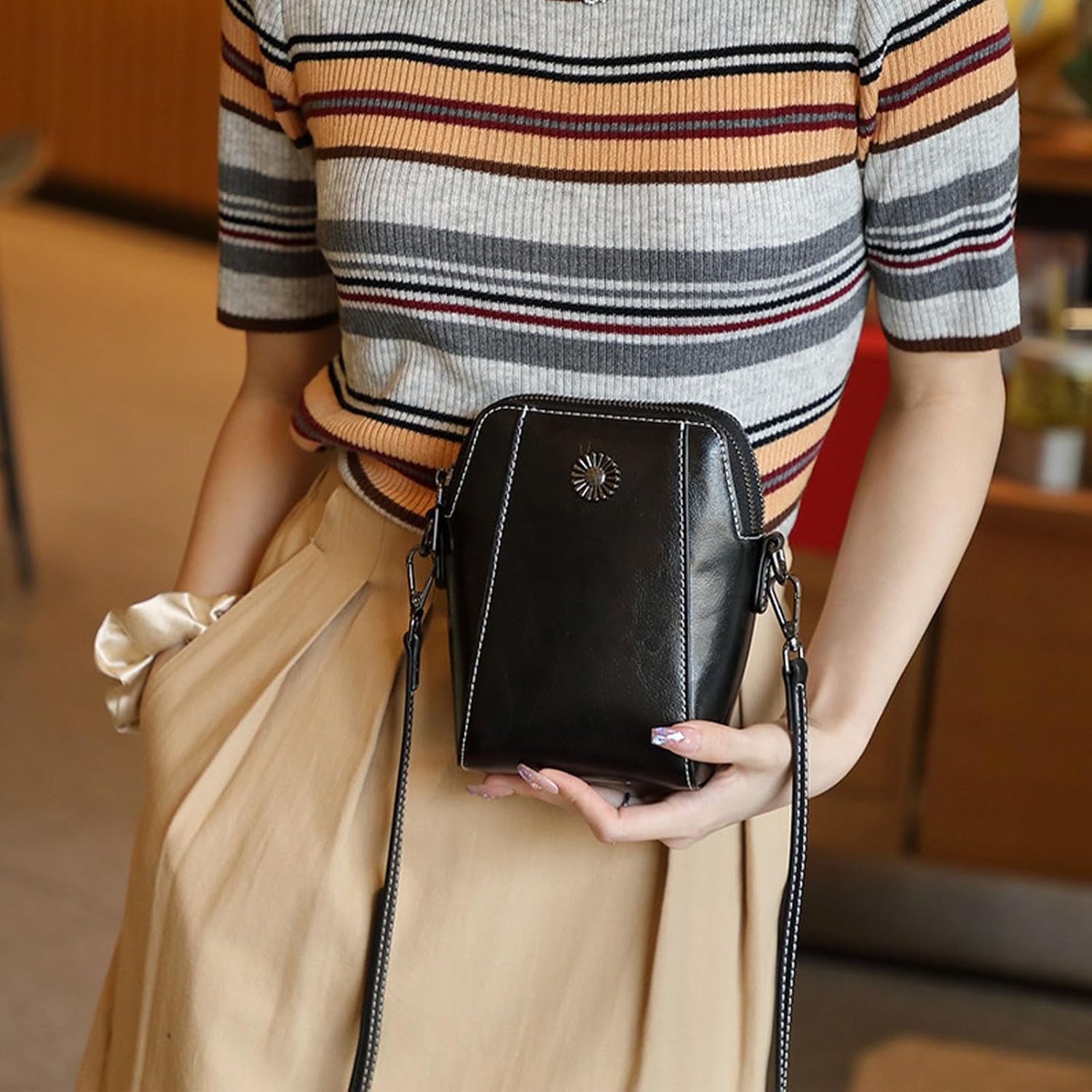Crossbody Bag Leather, Retro All-Match Vertical Cellphone Bag, Cell Phone Crossbody Bag Purse