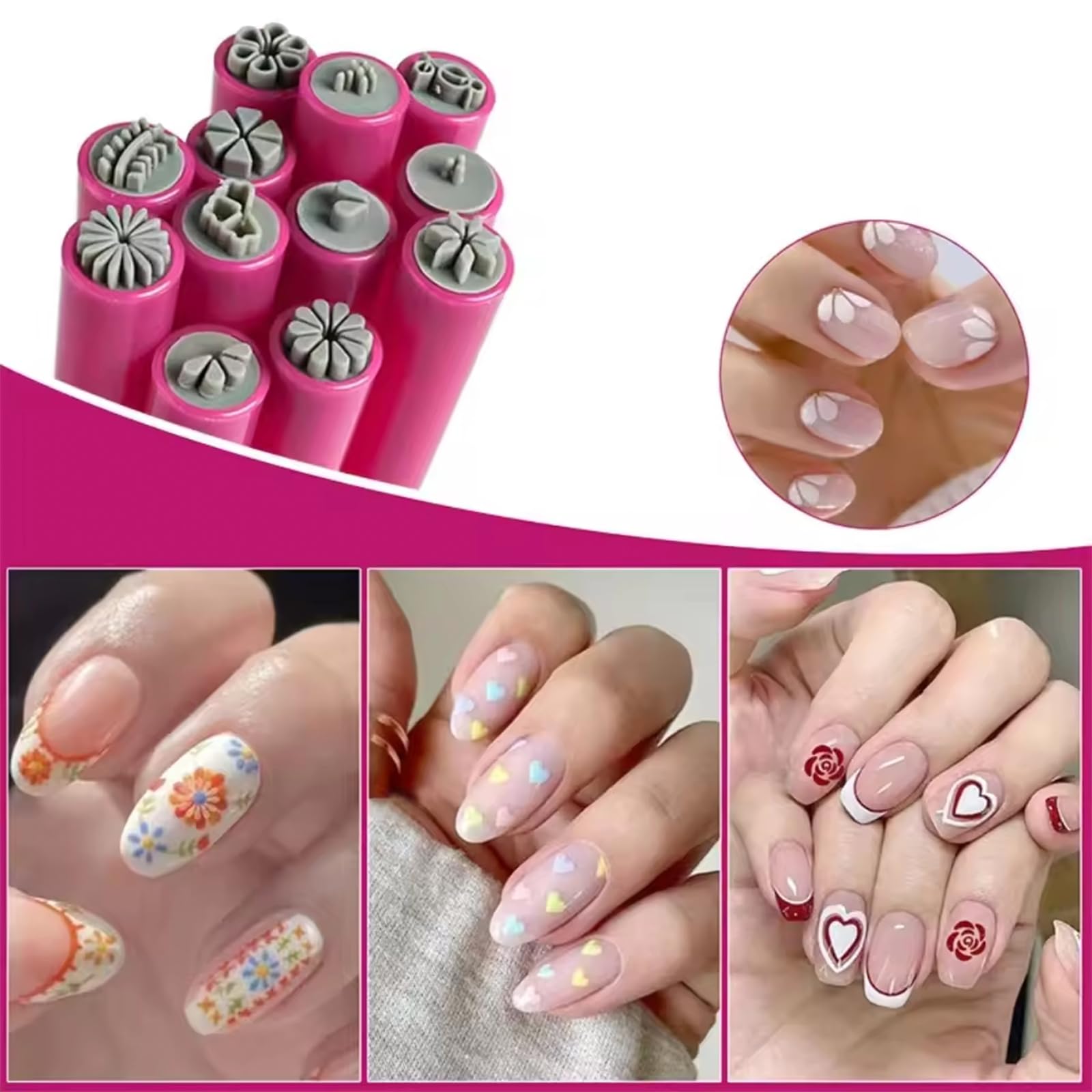 Nailart 10 sztuk pisaków do stempli z kwiatami i wzorami, akcesoria do projektowania paznokci, silikonowe stemple do zdobienia paznokci, kwiaty, graffiti, do zdobienia paznokci