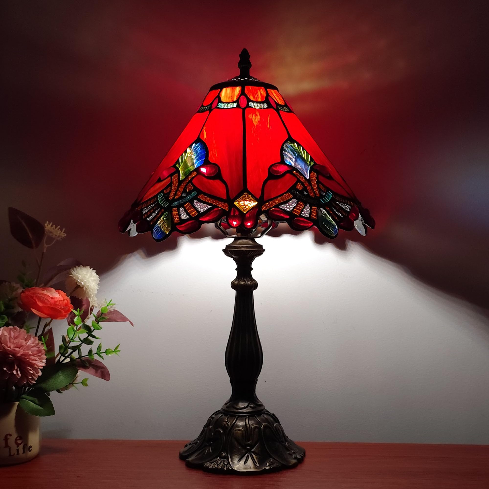 XPHMXP Tiffany Table Lamp Red Pearls Baroque Style