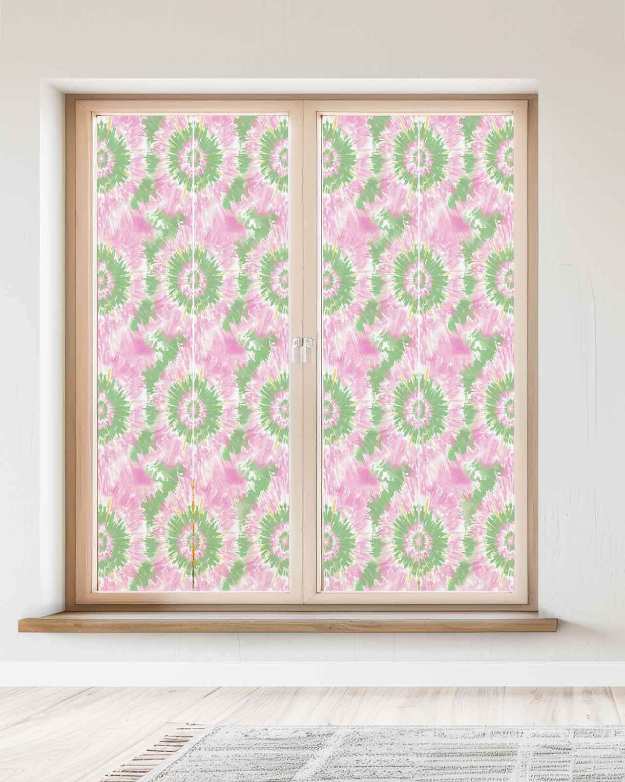Pink Peach Floral Stained Glass Window Film - Self-Adhesive Privacy Cling, 15.7x118 Inches, Static Cling