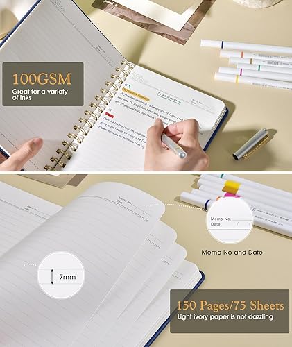 Miniatura 4 de Cuaderno de espiral rayado, diario A5 de tapa dura para mujeres y hombres, 150 páginas numeradas, cuaderno encuadernado en espiral, cuadernos de 100