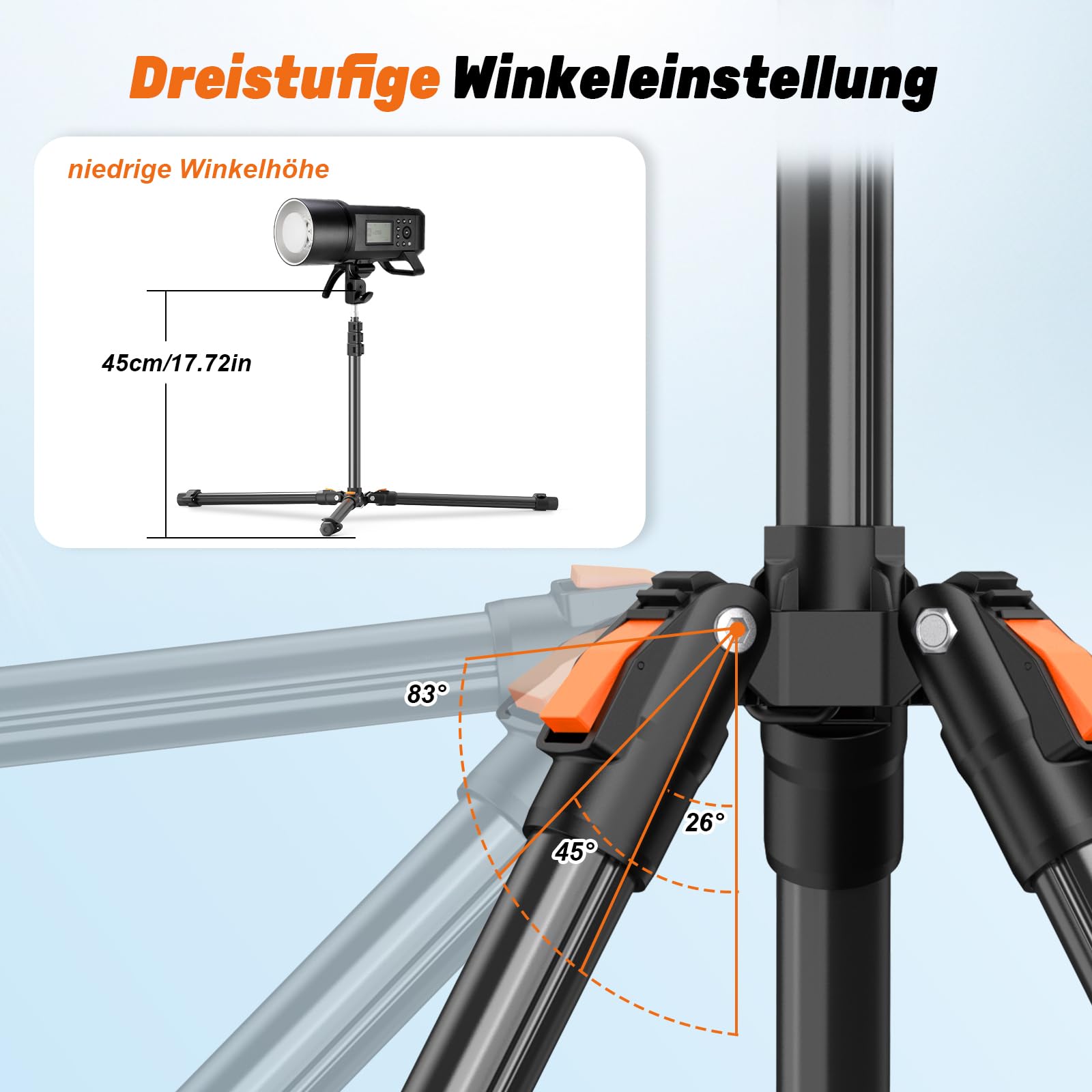 Lichtstativ mit Kugelkopf 210cm/83in Umkehrbares Tragbares Studio-Beleuchtungsstativ mit Tasche
