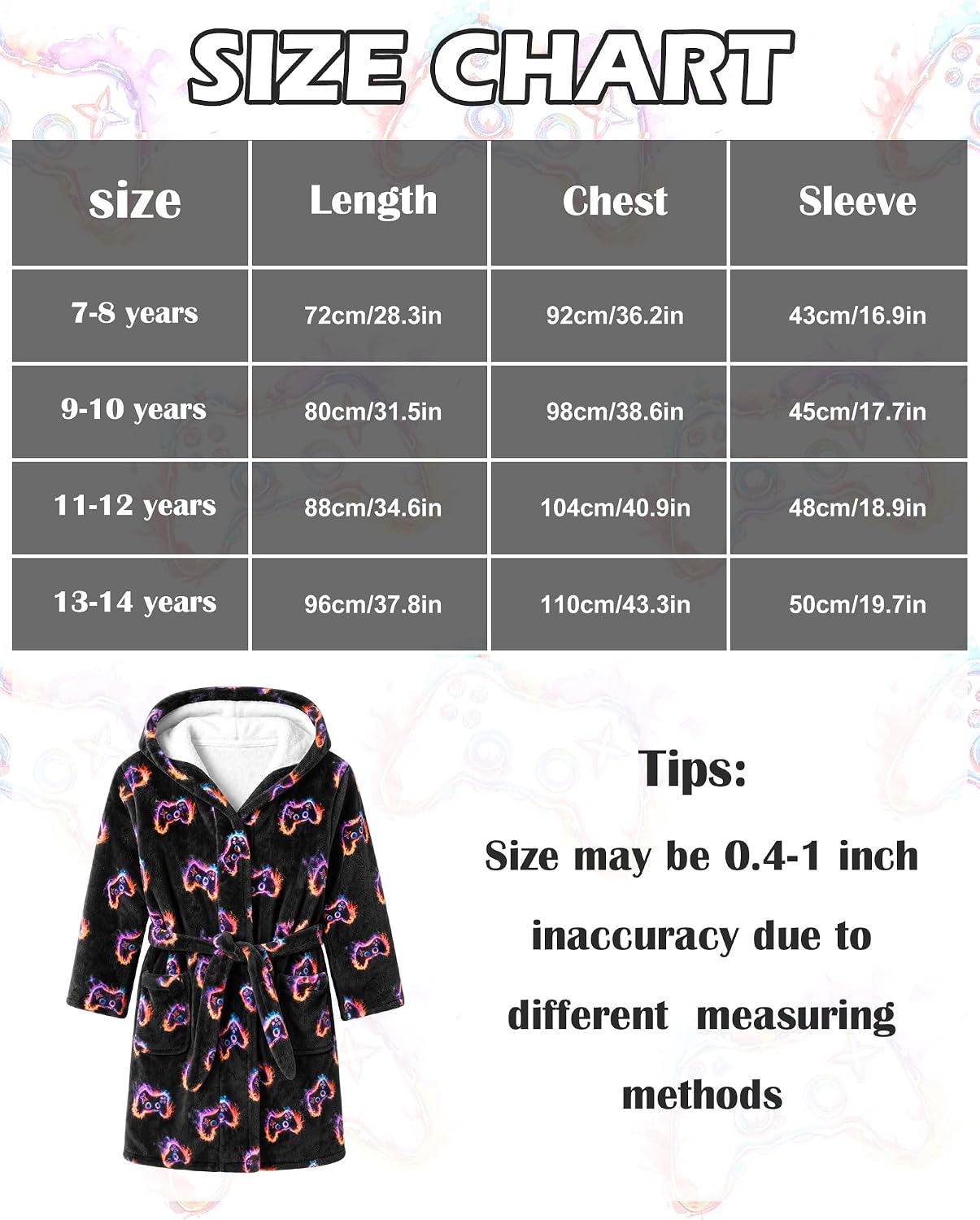 Boys Fleece Robe Kids Flannel Warm Hooded Bathrobe Soft Sleepwear 7-14 Year | Teen Plush Fuzzy Pajamas Warm Bath Robe with Tie Belt and Big Side Pockets for Daily Wear, Sleep, Skin Friendly, Antistatic