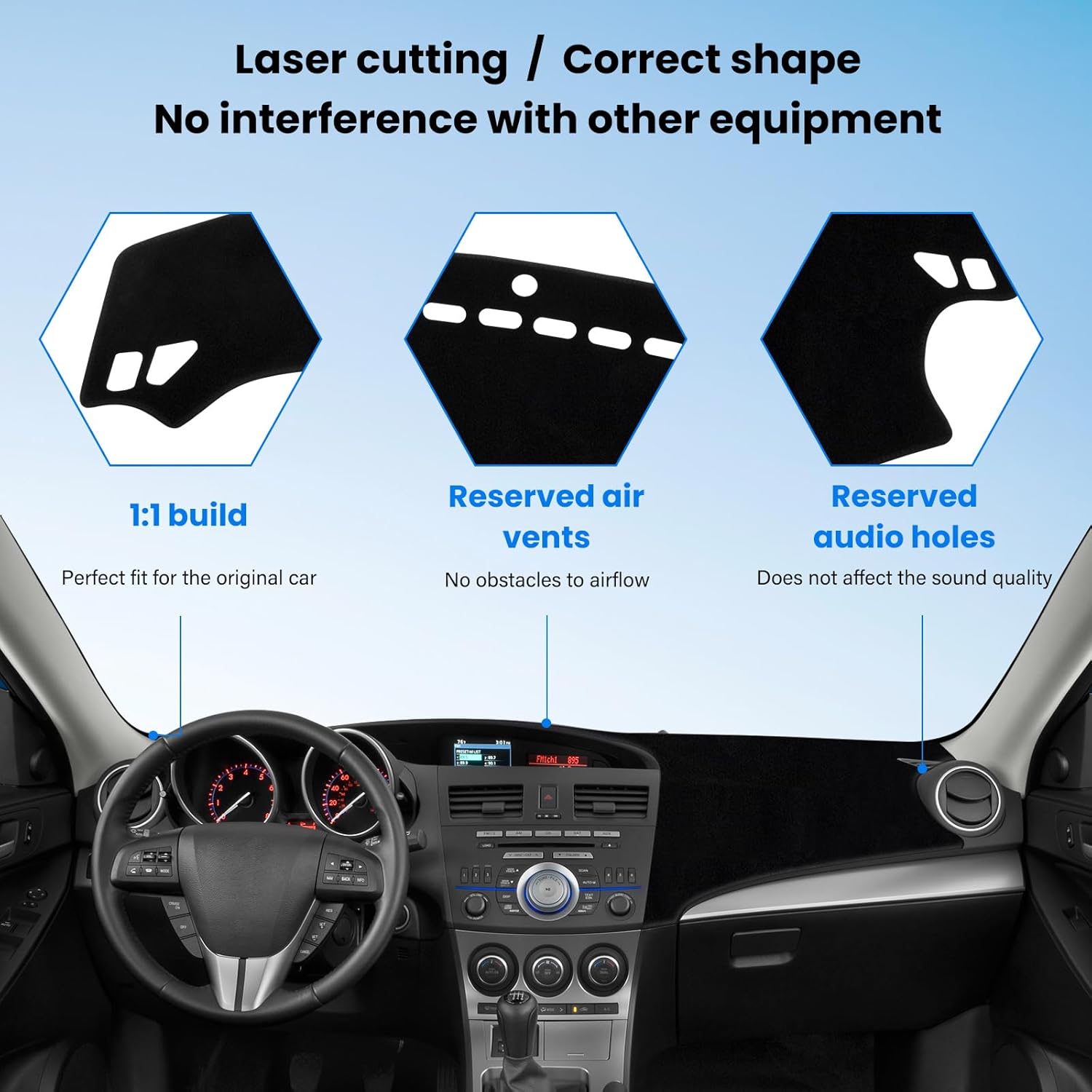 Dash Cover Mat Compatible with Mazda 3 2010-2013 Car Interior Dashboard Cover Mat Nonslip Dashmat Sunshade Glare UV Rays Protector Accessories Custom Fit