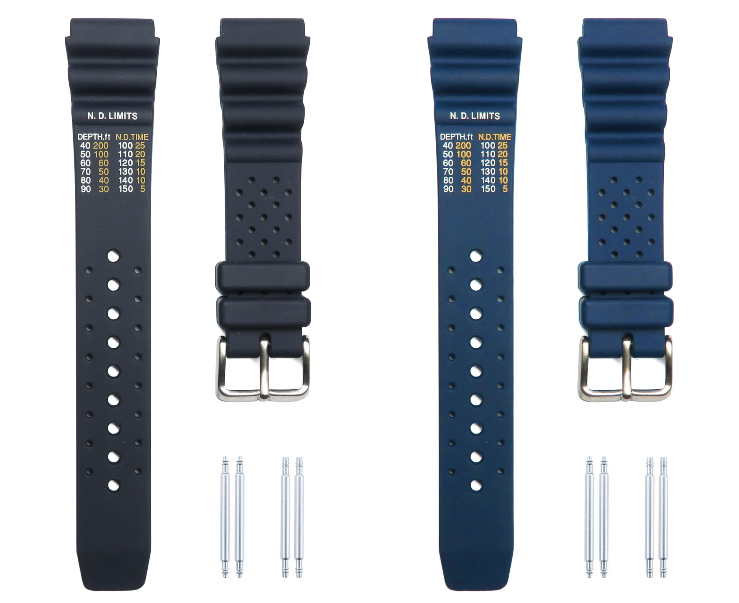 Timewheel 20mm Soft Rubber Watch Band Compatible with Many Citizen Aqualand Promaster Diver Watches (Depth Measurement ND Limit Printed in FEET) (Dark Blue)