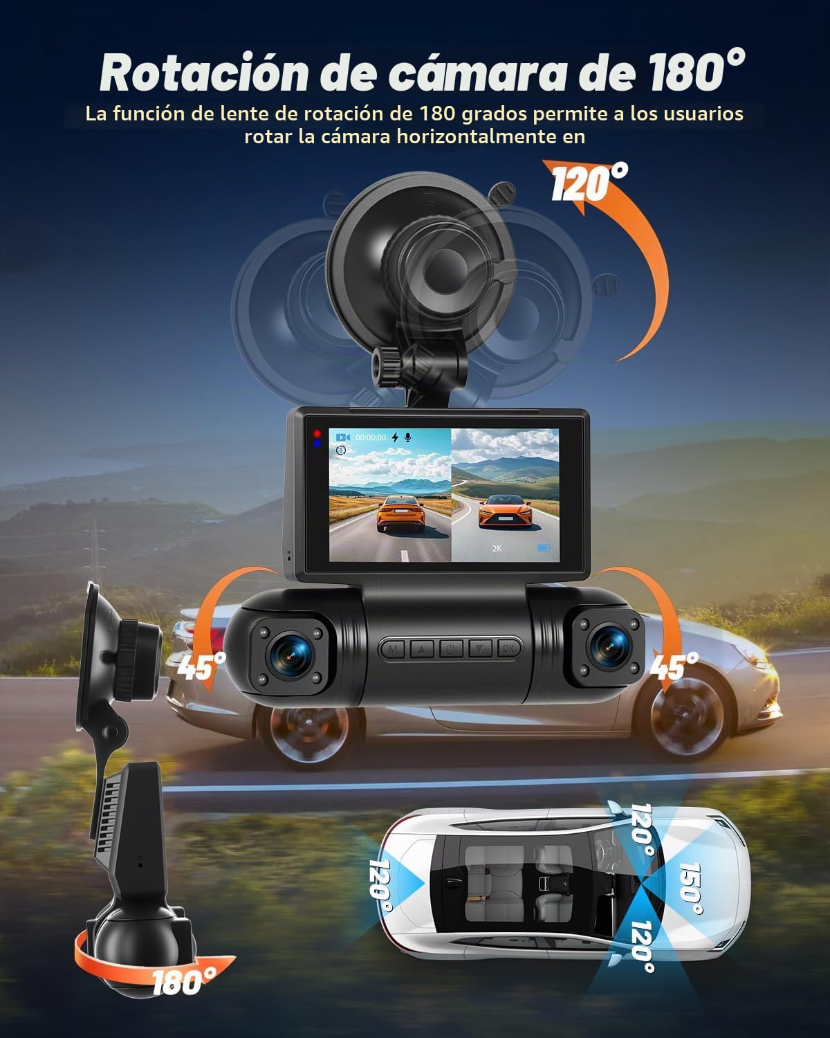 NHOPEEW Cámara para salpicadero 2K de 4 Canales para automóviles: cámara para salpicadero con WiFi, cámaras de 1080p, visión Nocturna, grabación en Bucle y detección de Movimiento con Sensor G