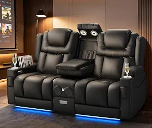 Power Loveseat Recliner Sofa with Console, Wall Hugger, Reading Light, Bluetooth Speakers, LED Underlighting, USB & Power Outlets, Storage