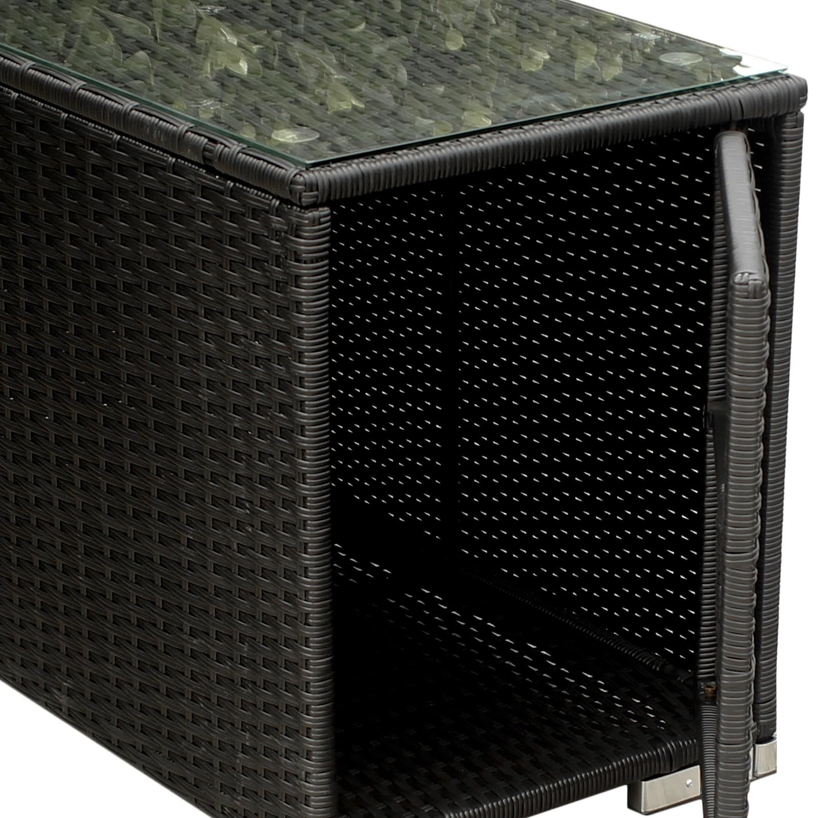 Couchtisch Beistelltisch Gartentisch Teetisch Tisch Gartenmöbel Kaffeetisch Balkontisch Terrasse Abstelltisch mit Stauraum und Glassplatte 75x40x50cm Poly Rattan Glas (Schwarz)