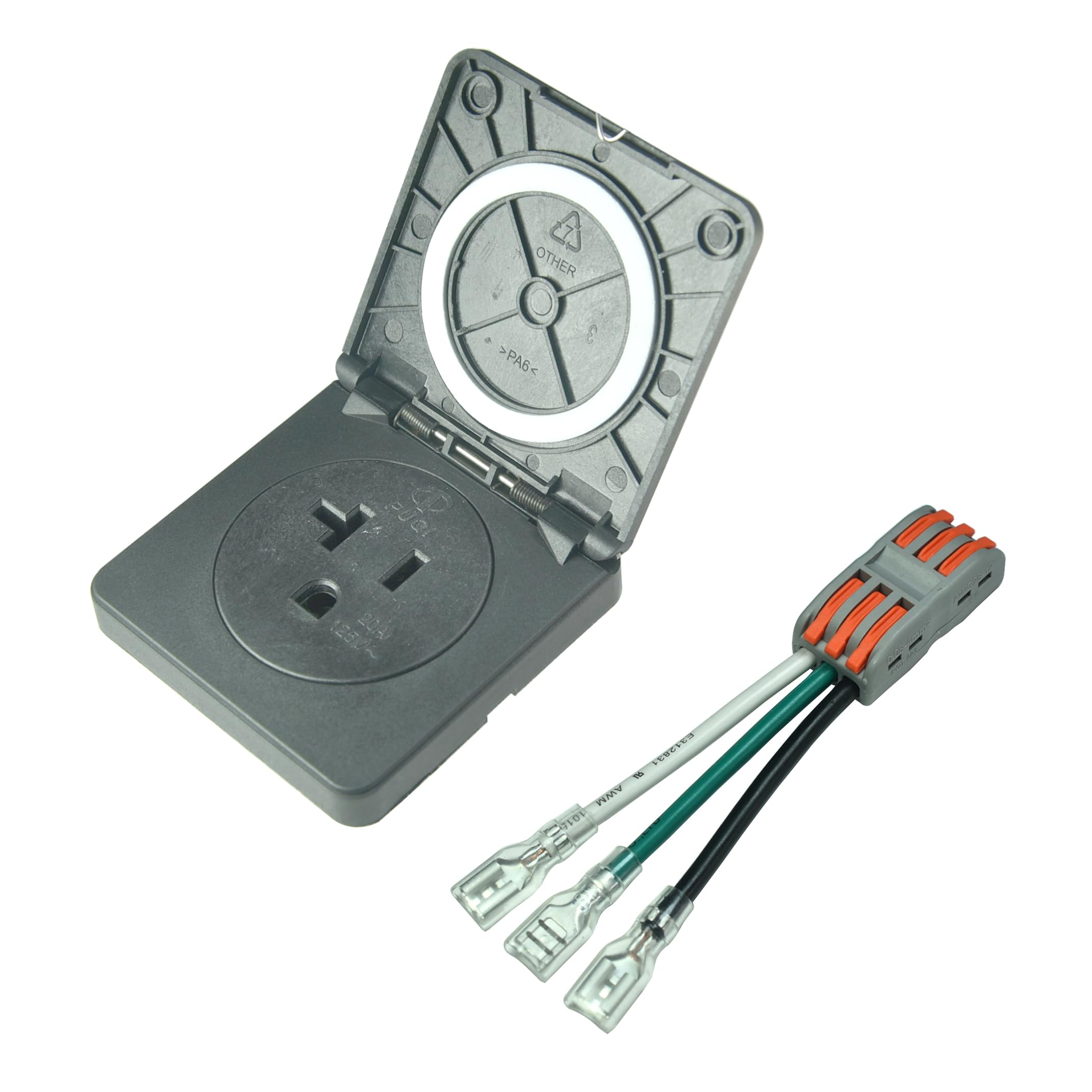 20 Amp Receptacle for NEMA 5-20R Generator with Cover, 125 Volt, 2 Pole, 3 Wire, Weatherproof, Dustproof and Radiation Resistant for Outdoor Use (1 Pack)