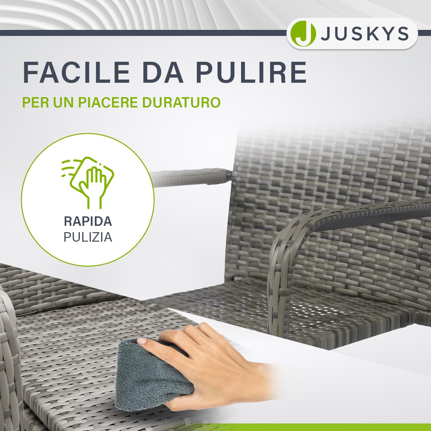 Juskys Sedie da giardino in polyrattan Yoro set da 2 con braccioli e schienale impilabili grigio melange