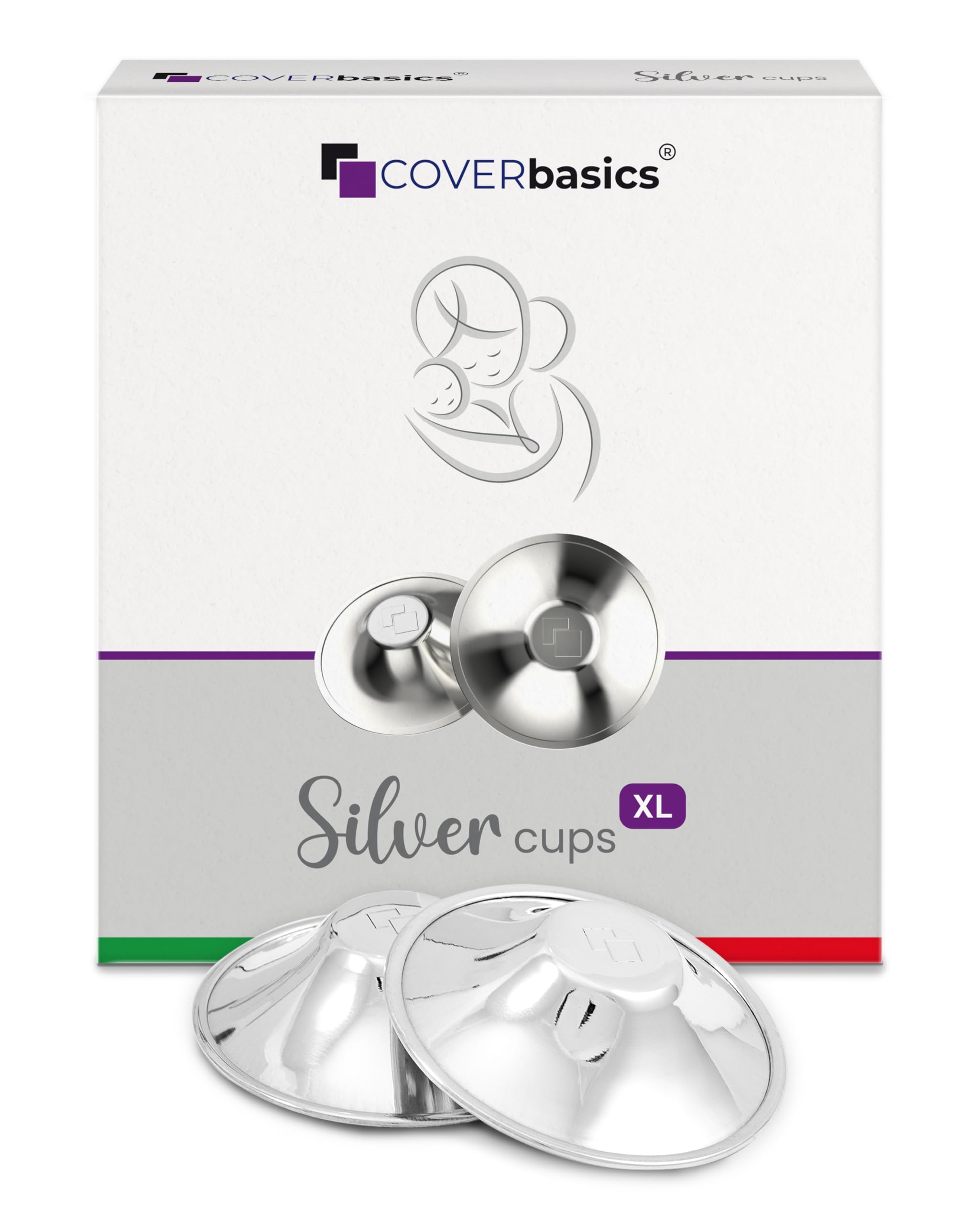 Silver Nipple Shields for Breastfeeding (SilverCups) Nursing Cups for Sensitive Nipples Protection - Medical Device Dermatologically Tested (XL)