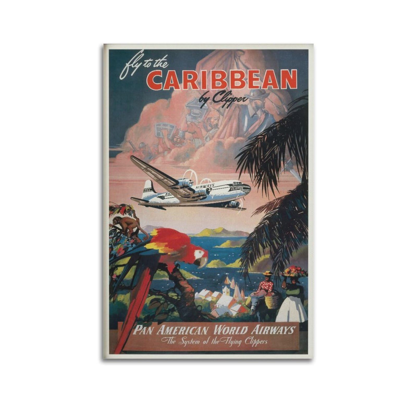 xiaoxiaoshen Caribbean Travel Vintage Airplane Canvas Poster Wall Art Prints Room Aesthetic Murals Bedroom And Living Decorations 20x30inch(50x75cm)