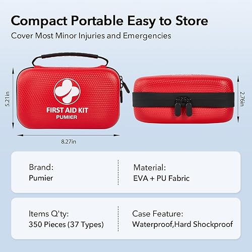 Miniatura 2 de Kit de primeros auxilios para automóvil, hogar, viajes, campamento, 350 piezas, estuche rígido compacto e impermeable, kits de supervivencia