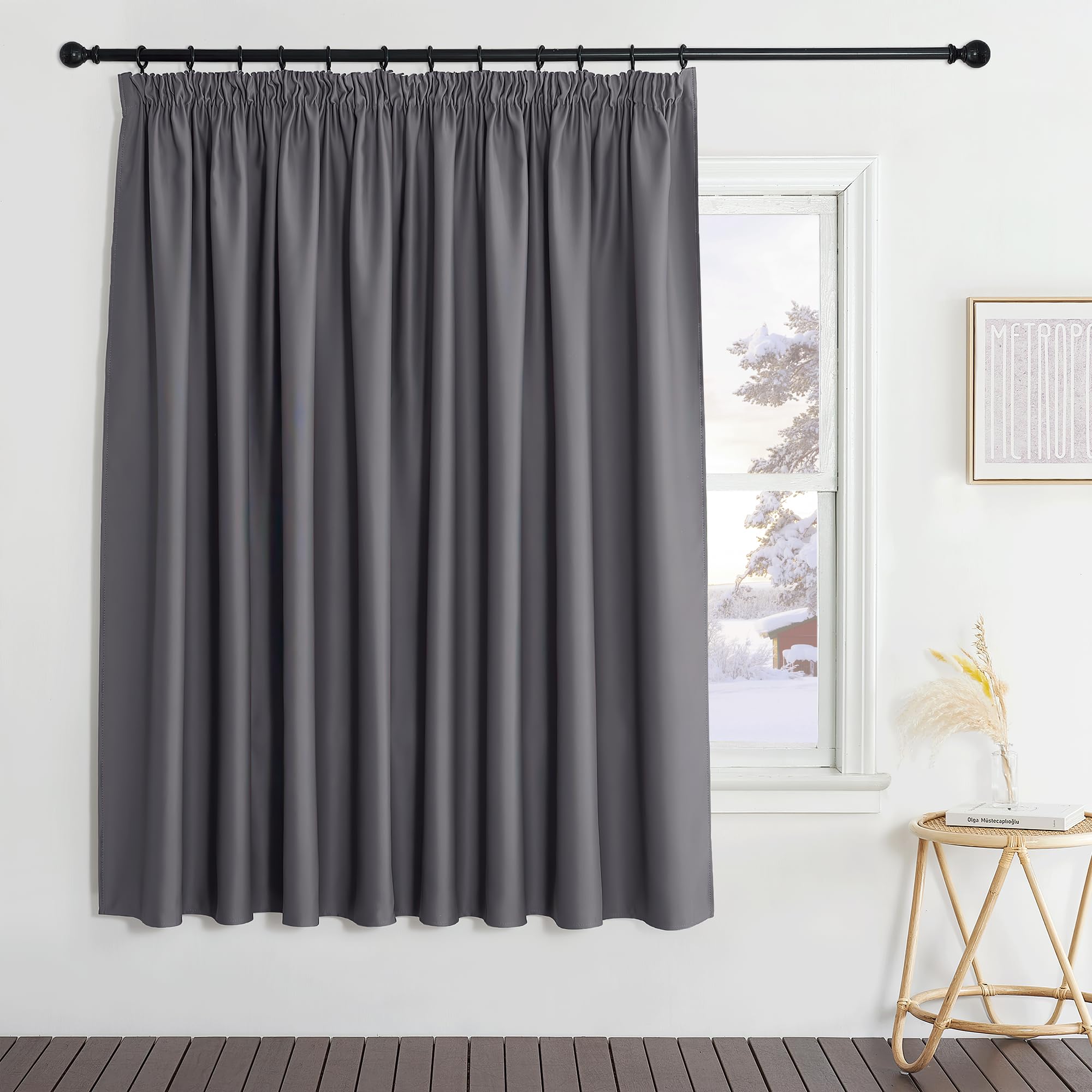 PONY DANCE Cortina Opaca Cortinas Dormitorio Cortinas Termicas Aislantes Frio y Calor Cortinas Salon Cortinas Ventana Grandes Cortinas Habitacion para Riel, 1 Pieza, 280x175 CM, Gris Global Recycled Standard Global Recycled Standard OEKO-TEX STANDARD 100 Global Recycled Standard