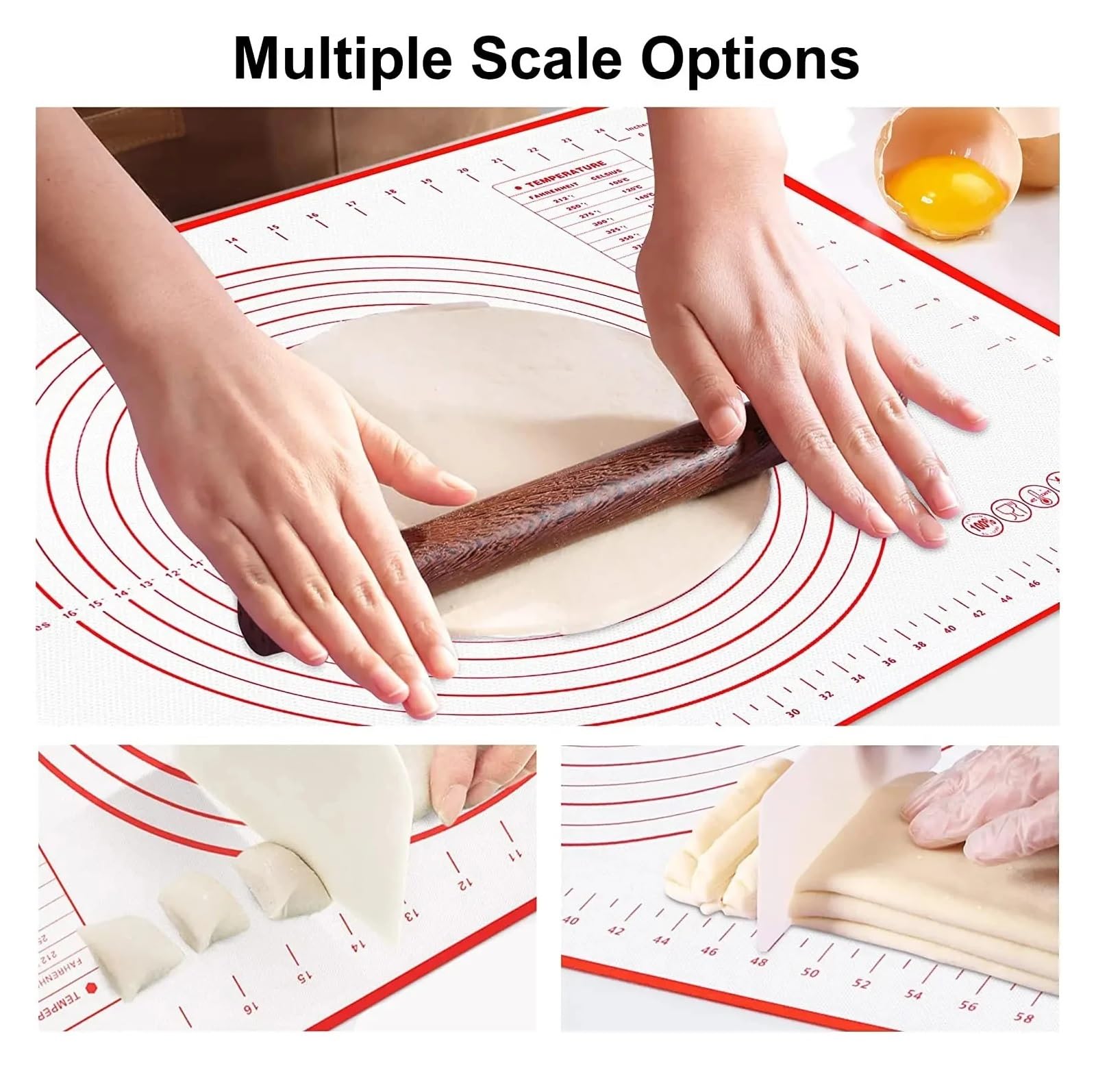 Silikon Backmatte Macarons Übergroße Silikon-Backmatte (80/70/60 cm) for Ausrollen von Teig, for Crêpes, Pizzateig und als Antihaft-Backmatte for Pfannen(80X60cm)