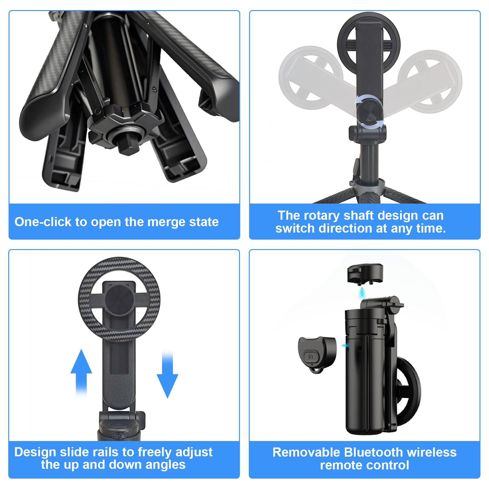 Treppiede Magnetico 4 in 1 Mini Supporto Portatile Tascabile per Telefono con Rotazione 360° Maniglia Pieghevole Treppiedi per Cellulare Magnetico per Vlog Foto Video iPhone/Android
