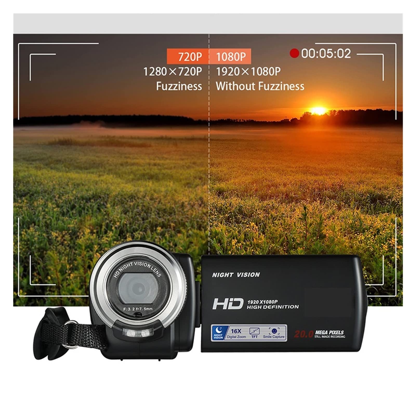Videocámara con cámara de vídeo Video Camera 4K CAMCORDER COMPLETA HD V12 1080P Recordadora de cámaras de zoom digital de visión nocturna infrarroja for videos de grabación de grabación Videocámara di