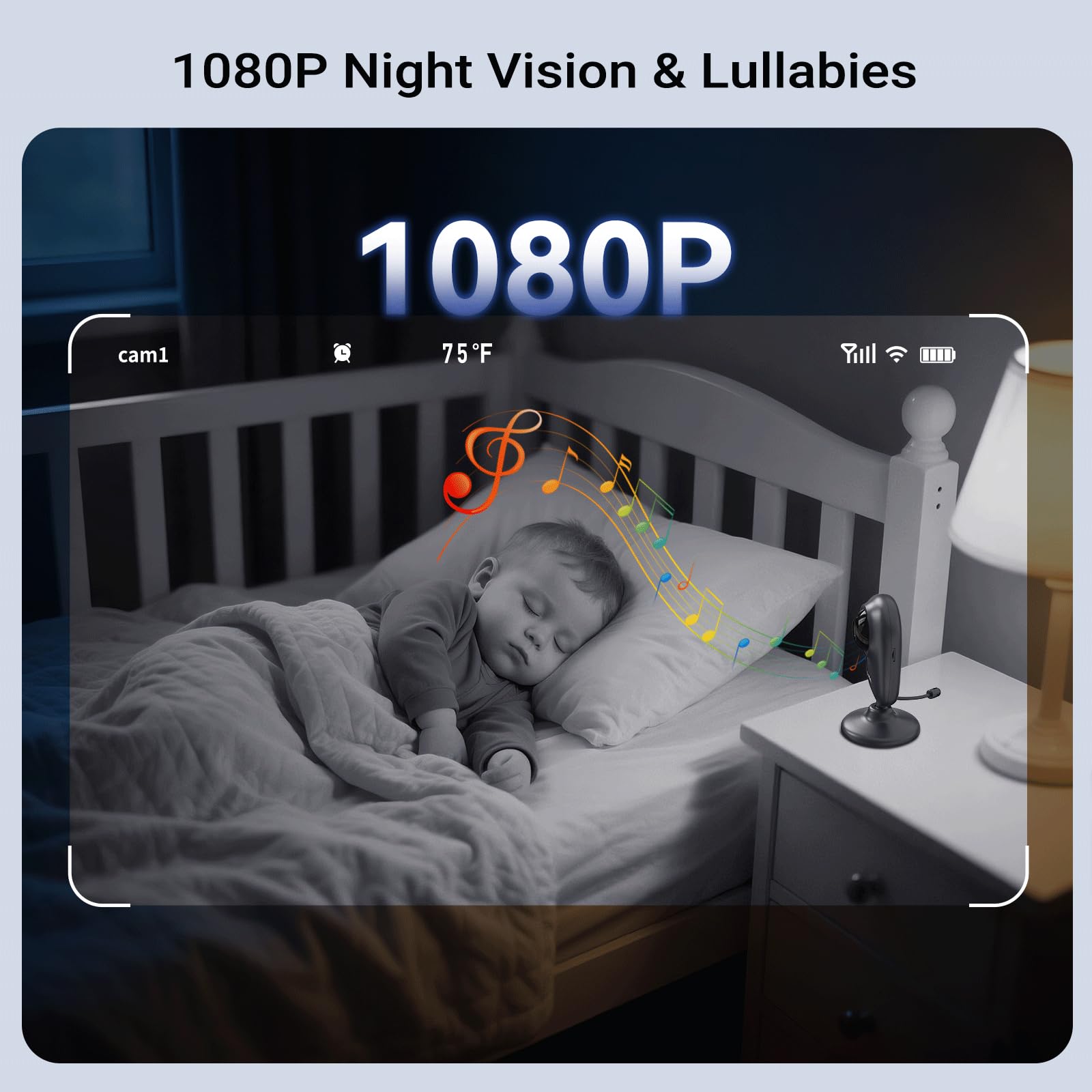 Aggiornamento Baby Monitor, Smart Baby Monitor Camera, Video Baby Monitor con Fotocamera e Audio, Visione Notturna, VOX, 2-Way Talk, 5 Ninne Nanne 1500ft WiFi Baby Monitor