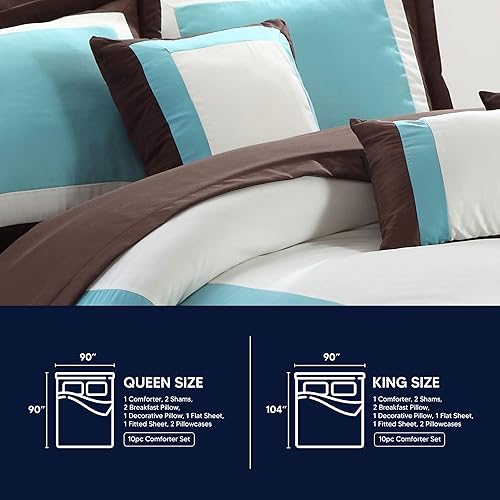 Miniatura 7 de Juego de cama de 10 piezas Chic Home, patrón duque, de colores, todo en una bolsa, Microfibra, Ladrillo, King